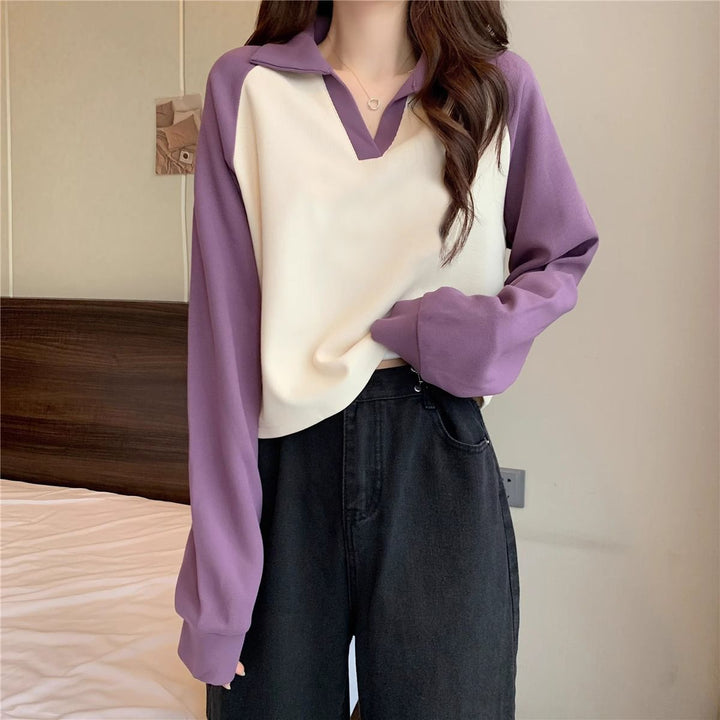 Purple Colour Block Sweatshirt