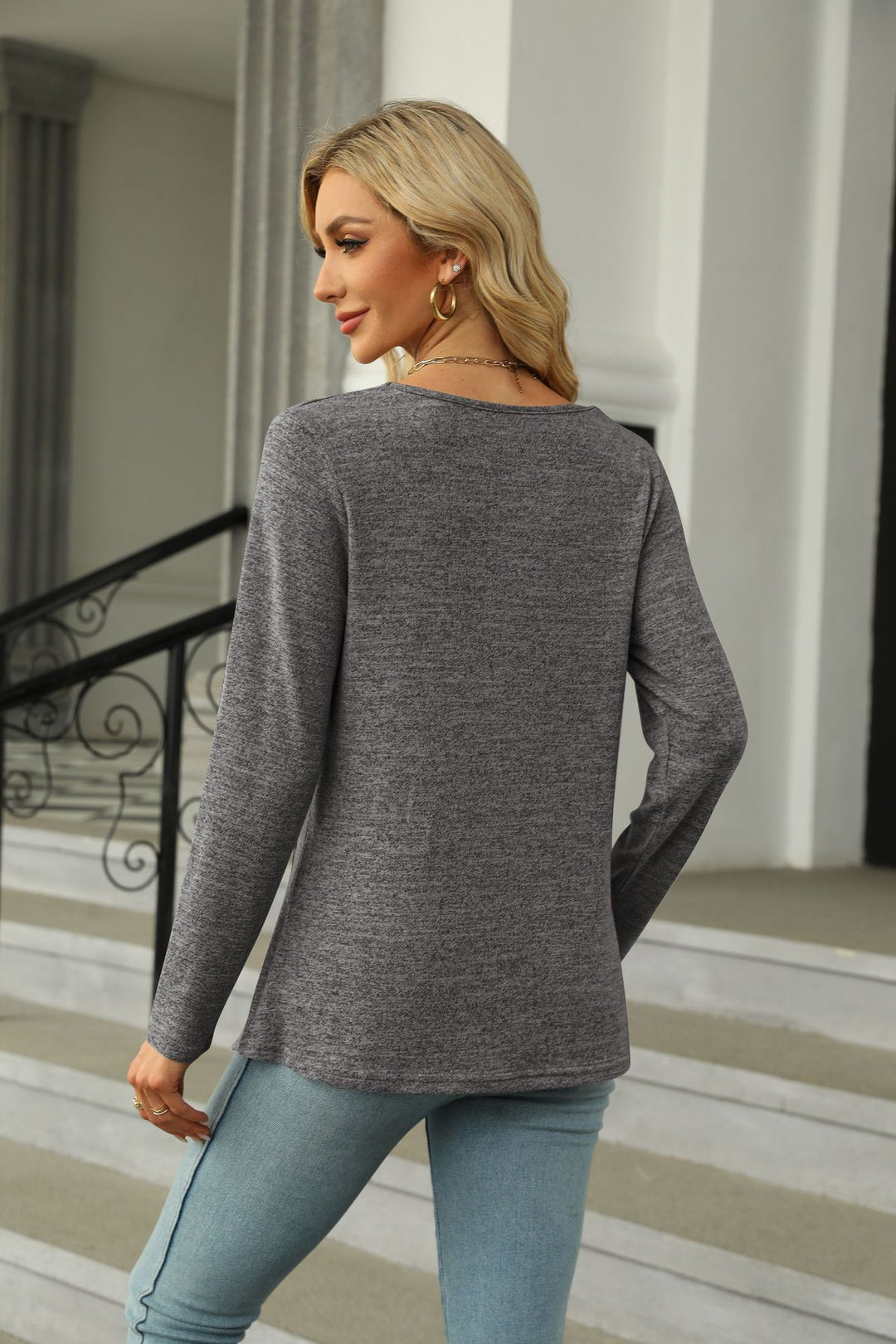 Grey Full Sleeve Side Slit Top