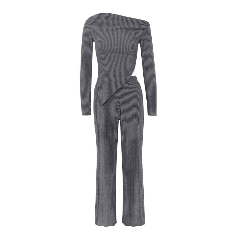 Grey Off-Shoulder Top And Pant Co-Ord Set