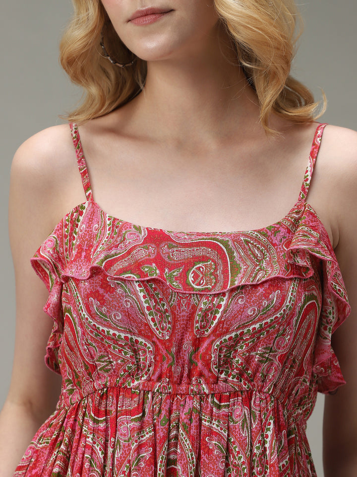 Pink Noodle Stap Printed Dress