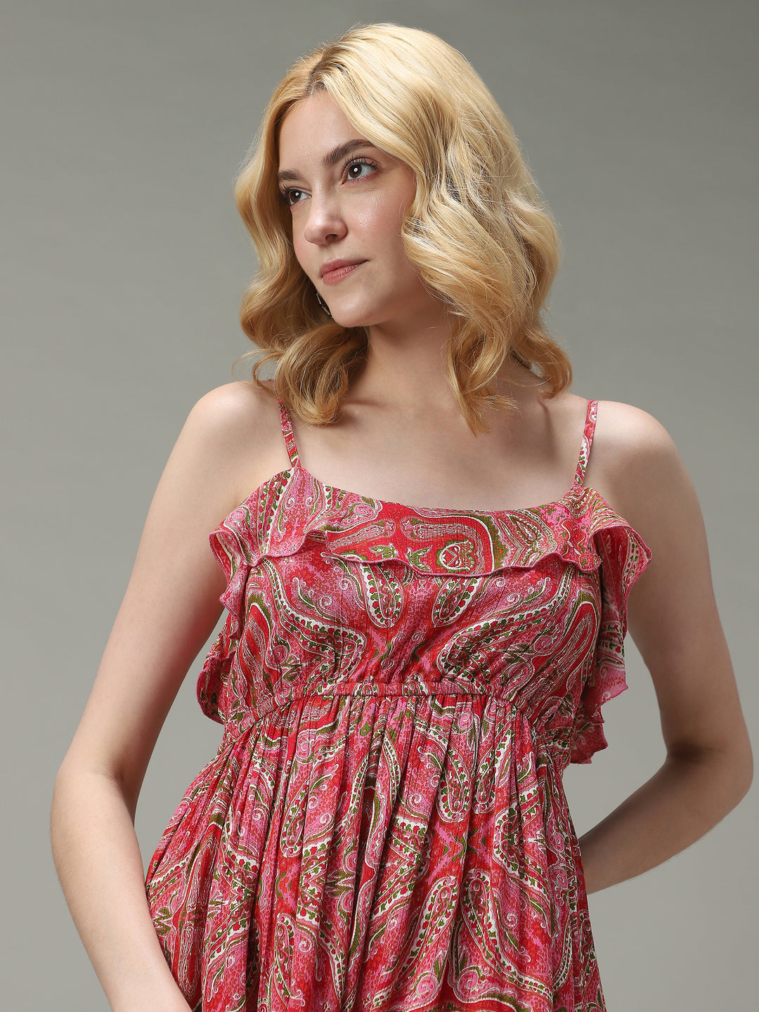 Pink Noodle Stap Printed Dress