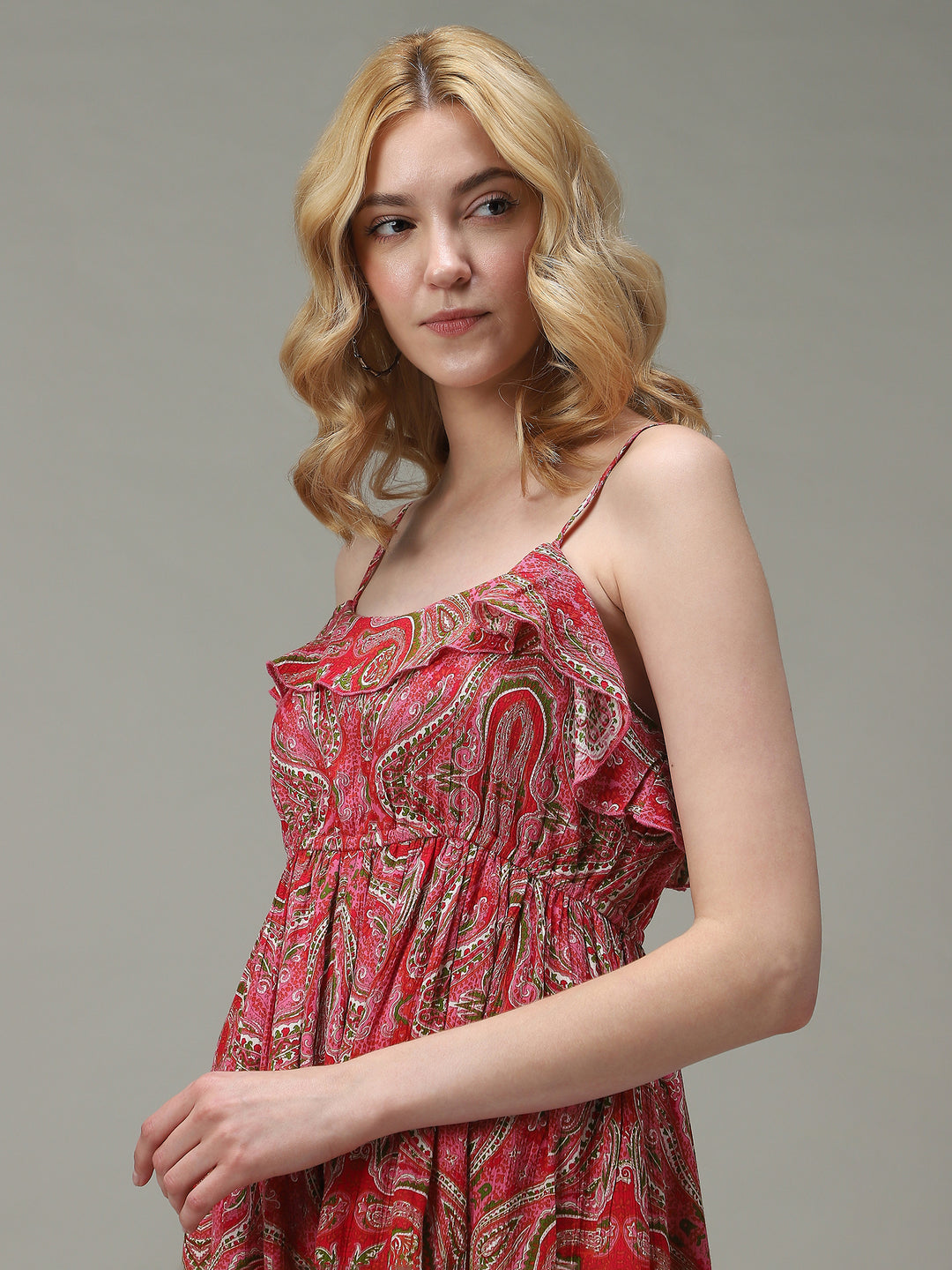 Pink Noodle Stap Printed Dress