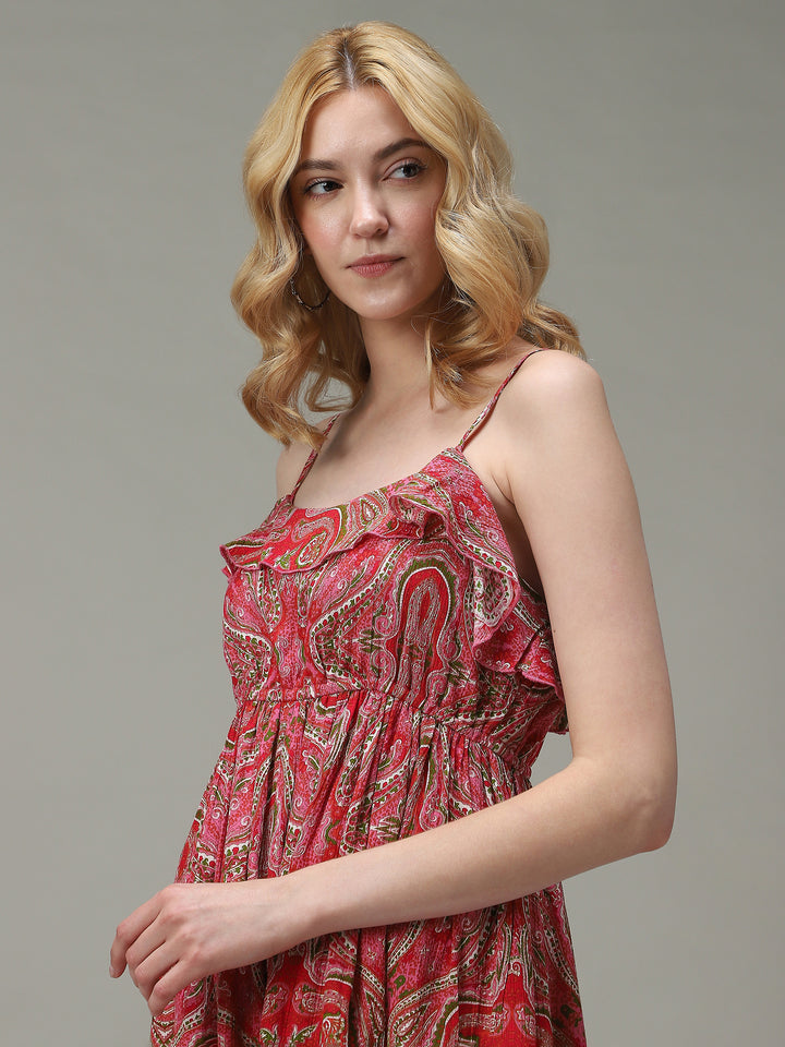 Pink Noodle Stap Printed Dress