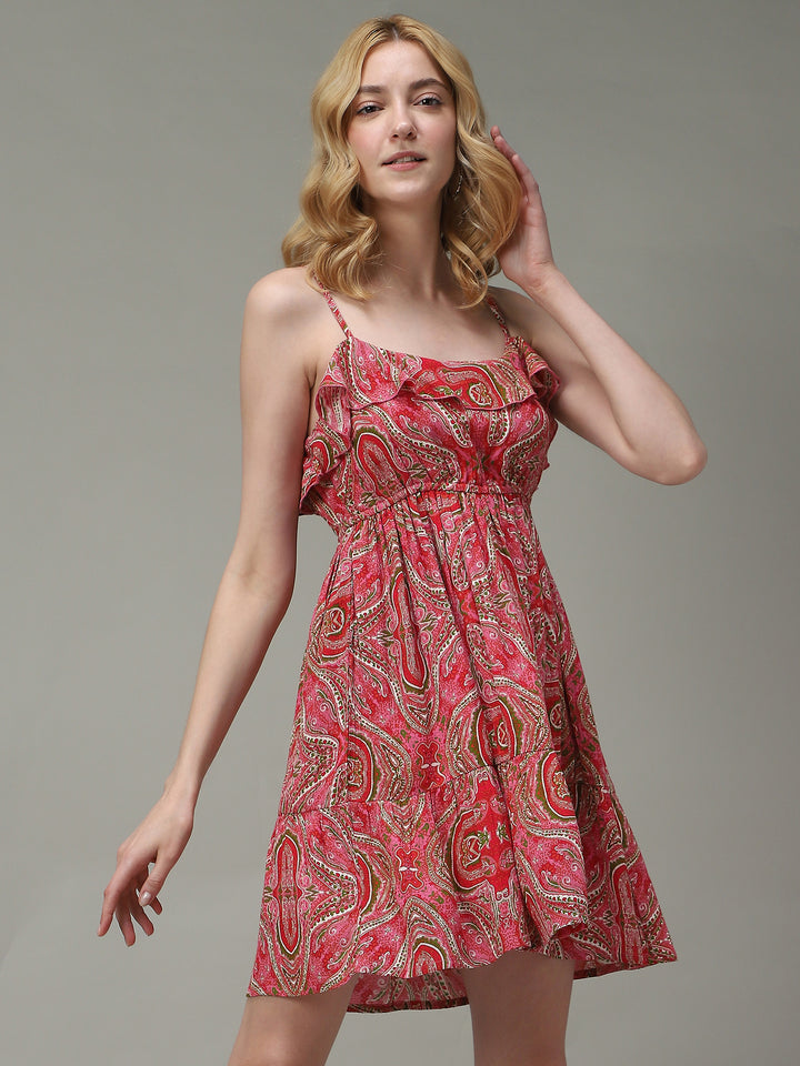 Pink Noodle Stap Printed Dress