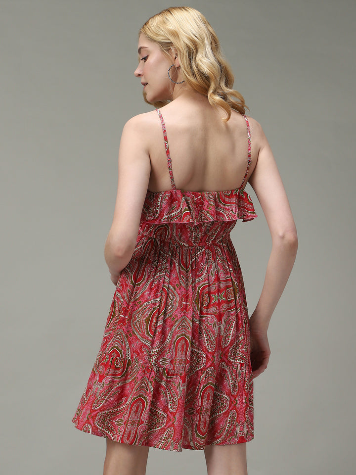 Pink Noodle Stap Printed Dress
