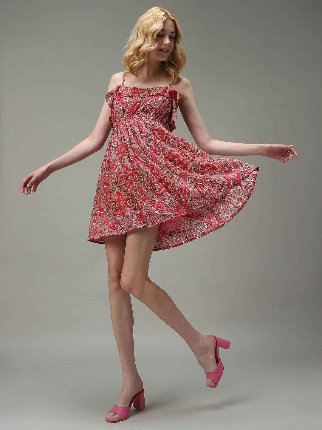 Pink Noodle Stap Printed Dress