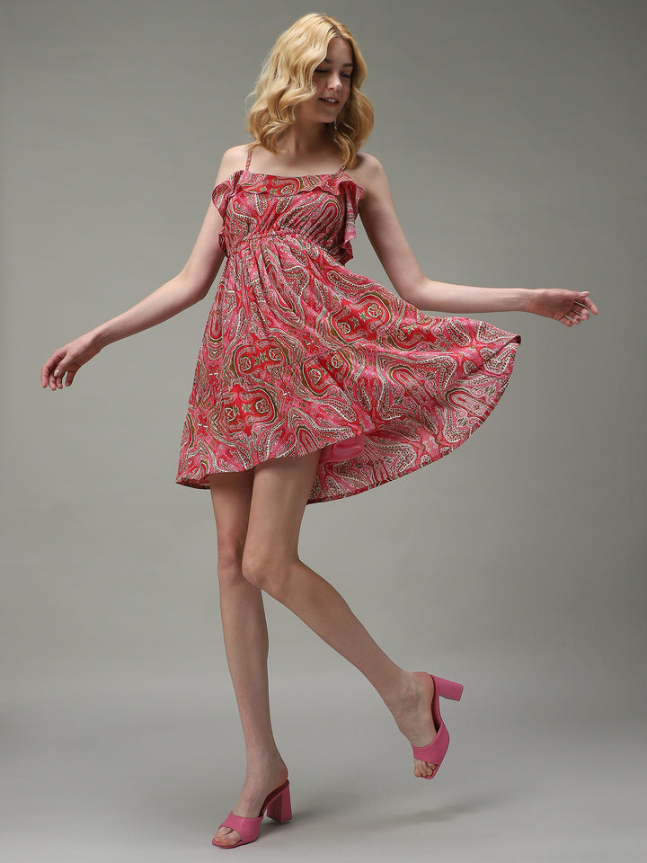 Pink Noodle Stap Printed Dress