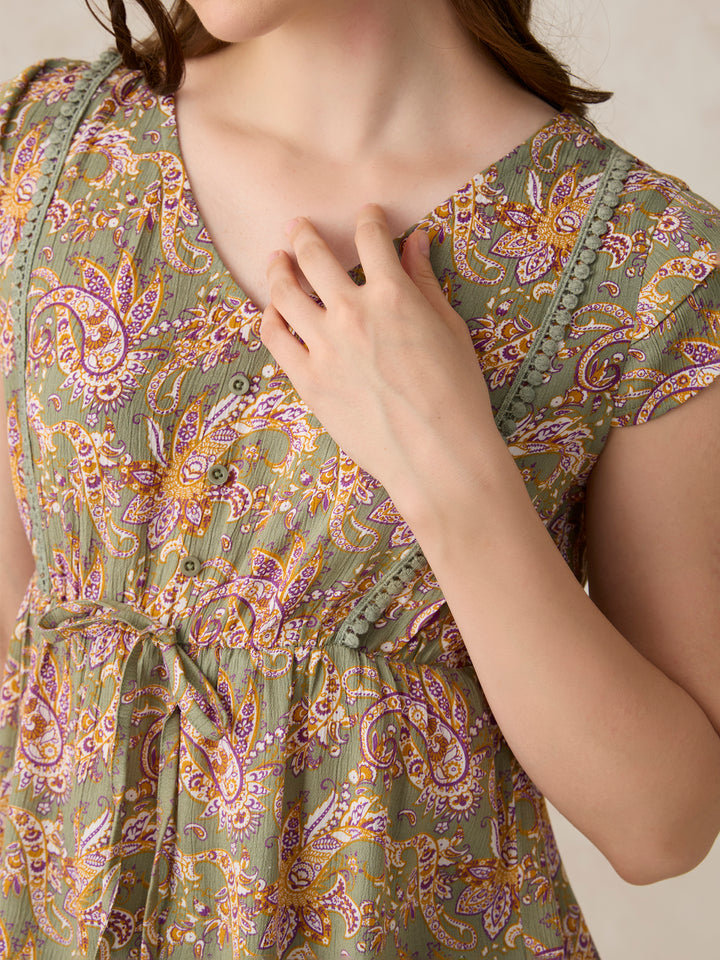 Green Printed Crinkled Blouse