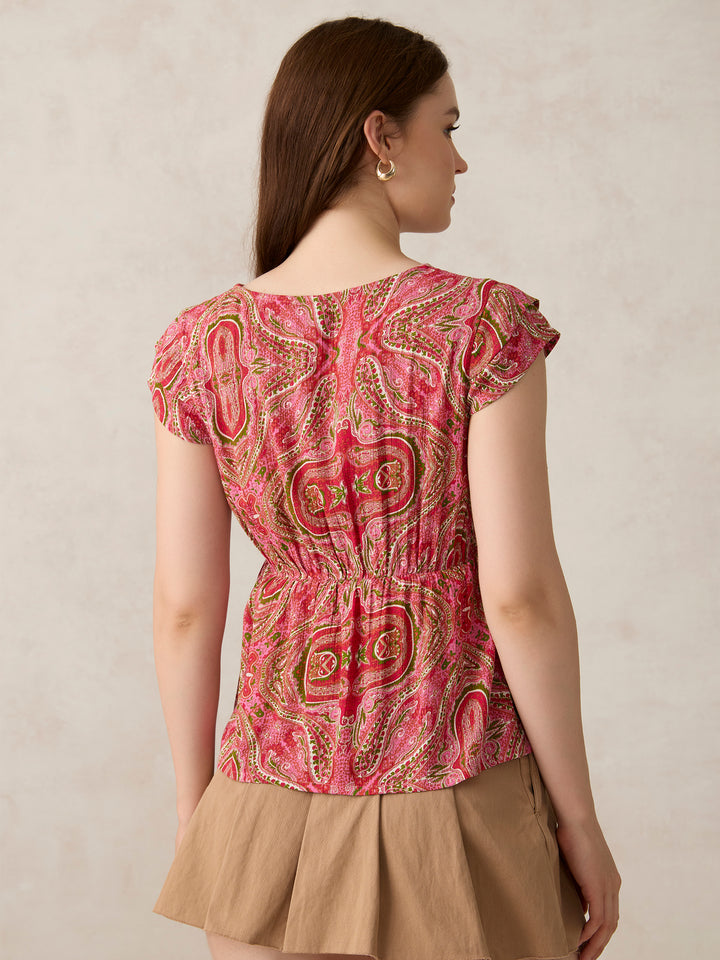 Pink Printed Crinkled Blouse