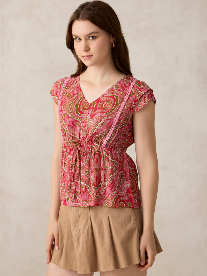 Pink Printed Crinkled Blouse