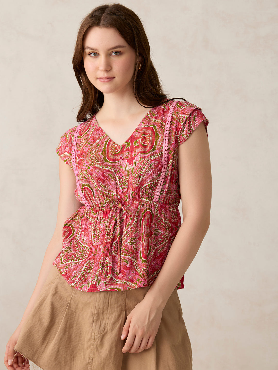 Pink Printed Crinkled Blouse