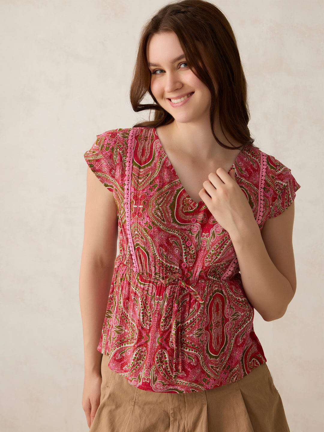 Pink Printed Crinkled Blouse