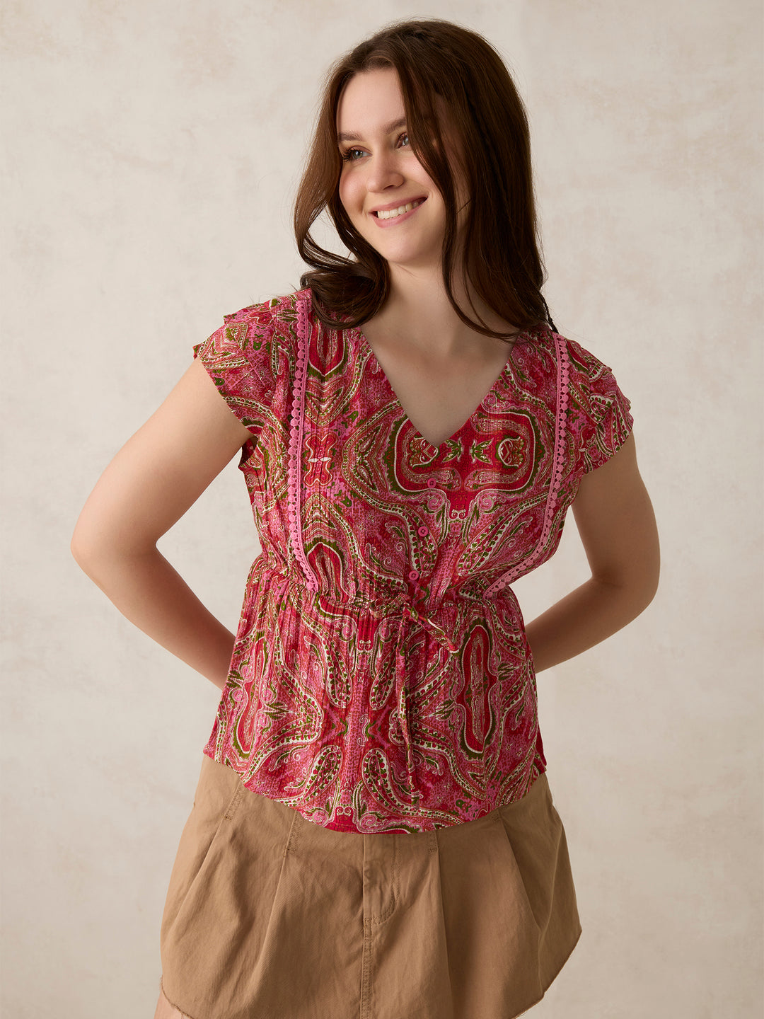 Pink Printed Crinkled Blouse