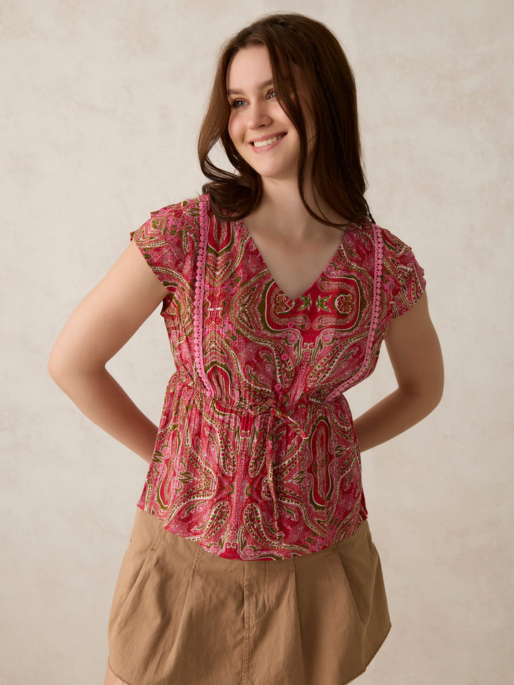 Pink Printed Crinkled Blouse