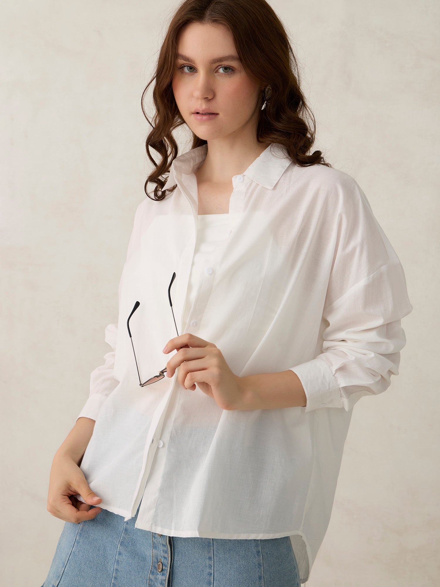 White Solid Oversized Shirt