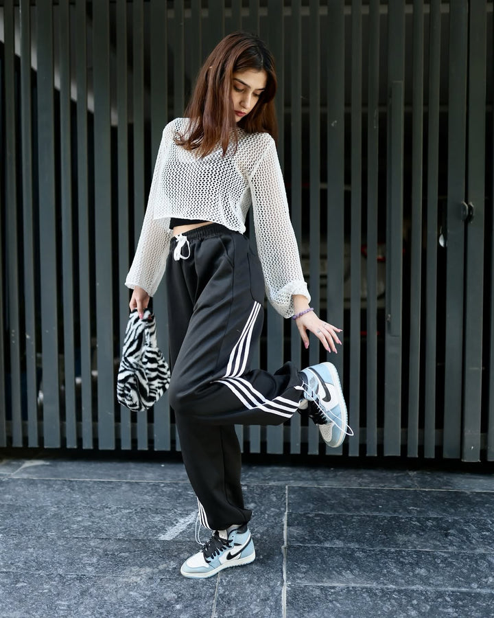 Solid Black Striped Pant