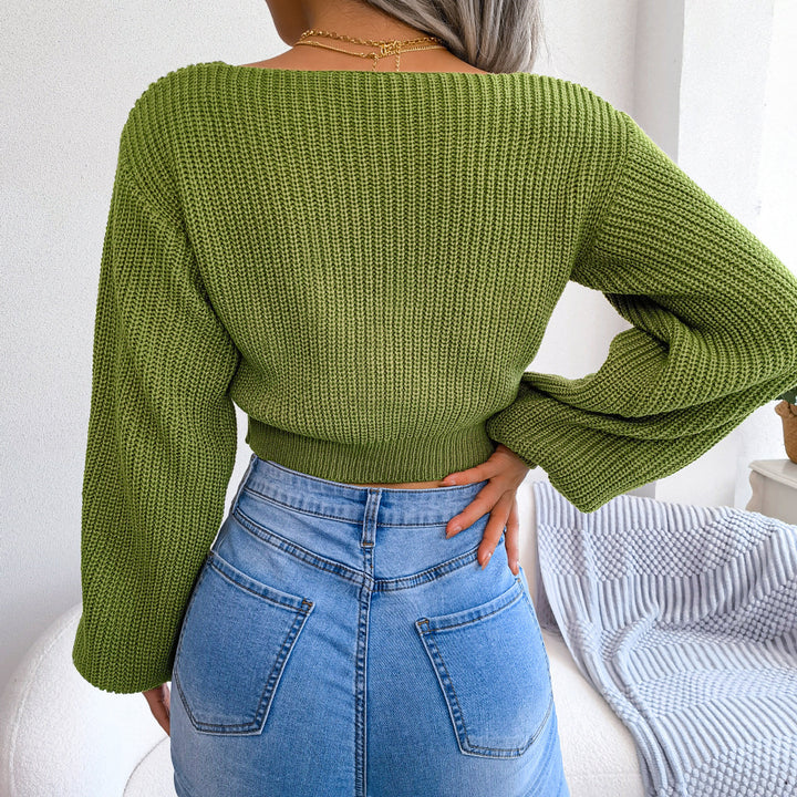 Green Scoop Neck Bow Tie Up Sweater