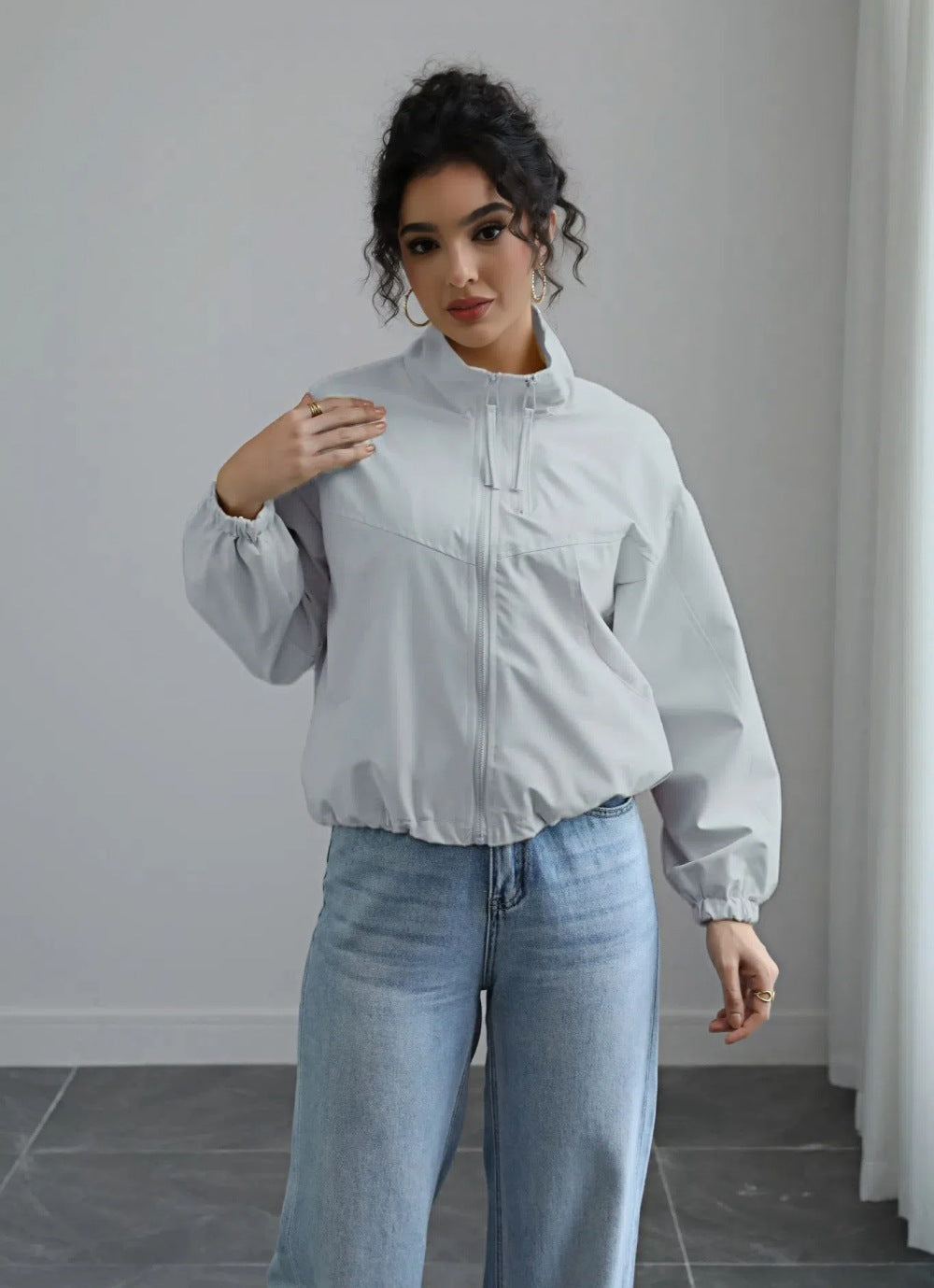 Blue Solid Cuffed Jacket