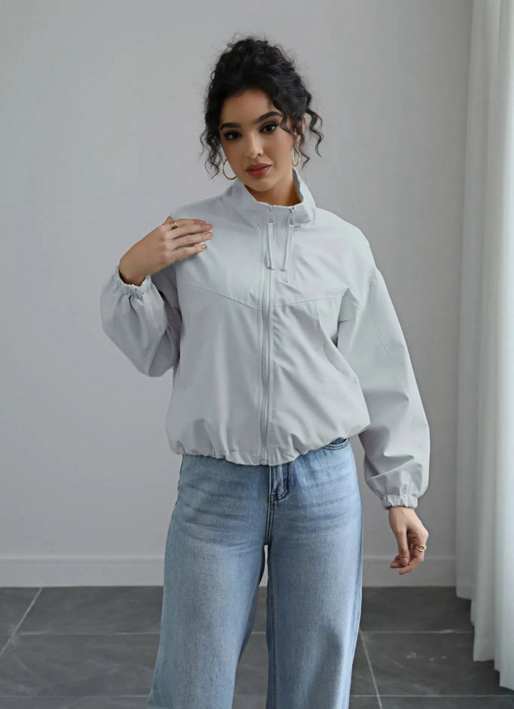 Blue Solid Cuffed Jacket