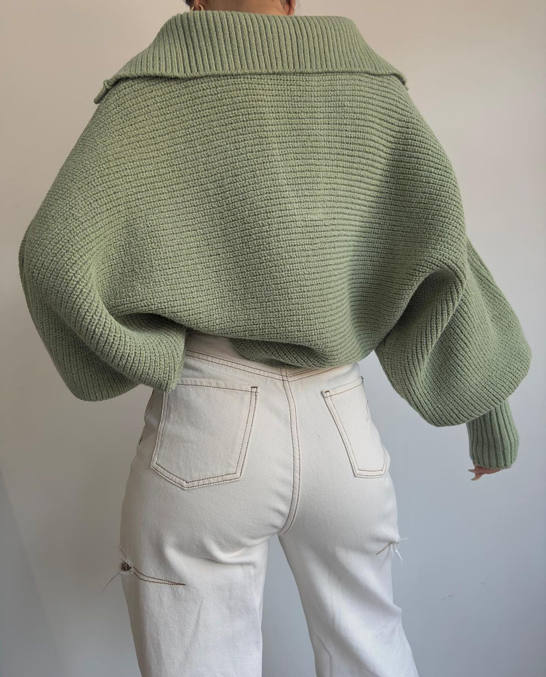 Olive Wide Collared Solid Sweater