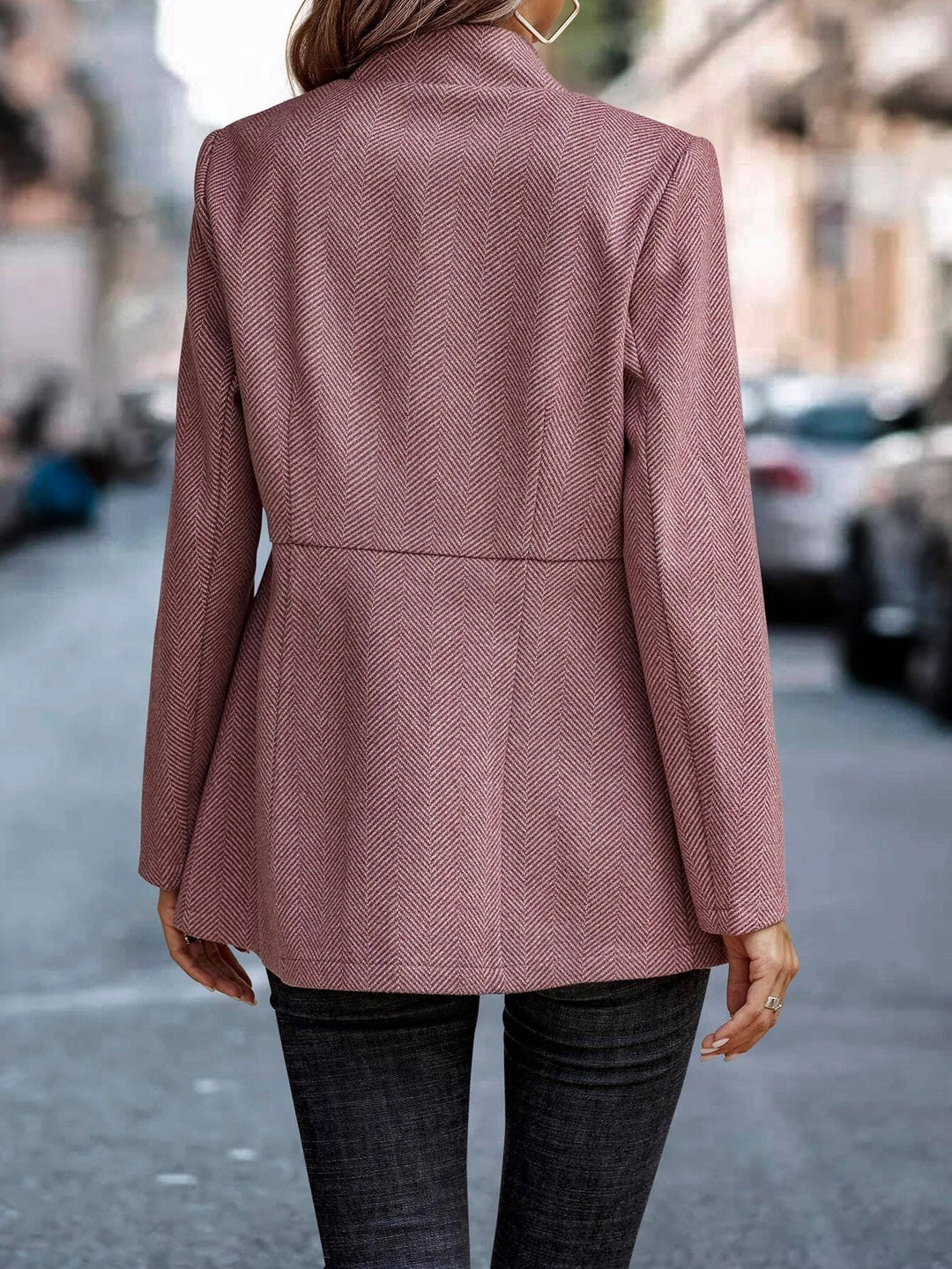 Mauve Mandarin Collar Full Sleeve Blazer