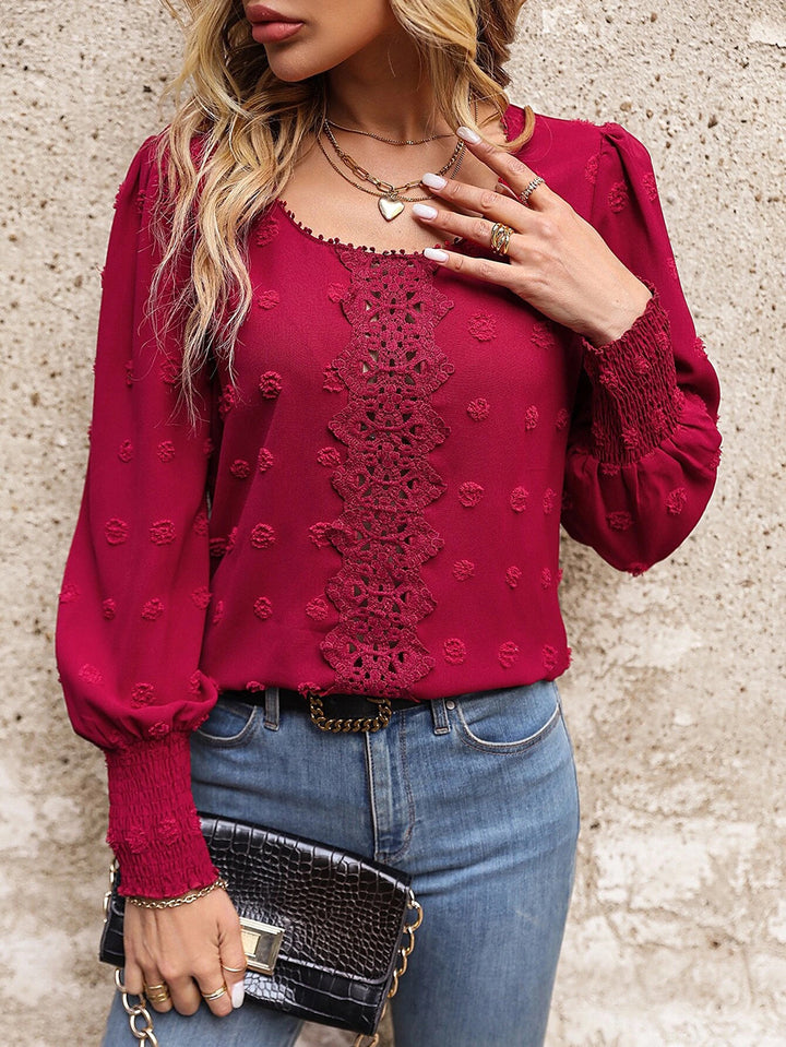 Maroon Bishop Sleeve Lace Detail Top