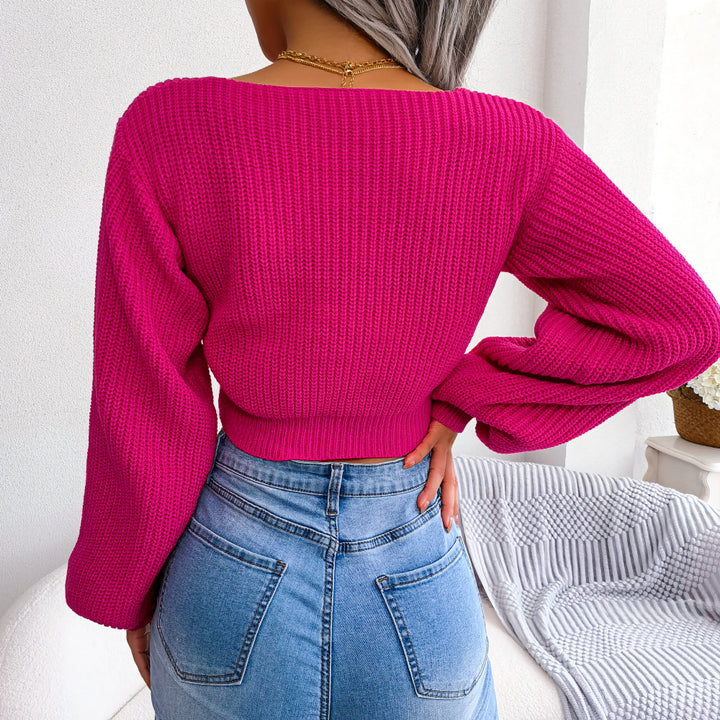 Pink Scoop Neck Bow Tie Up Sweater