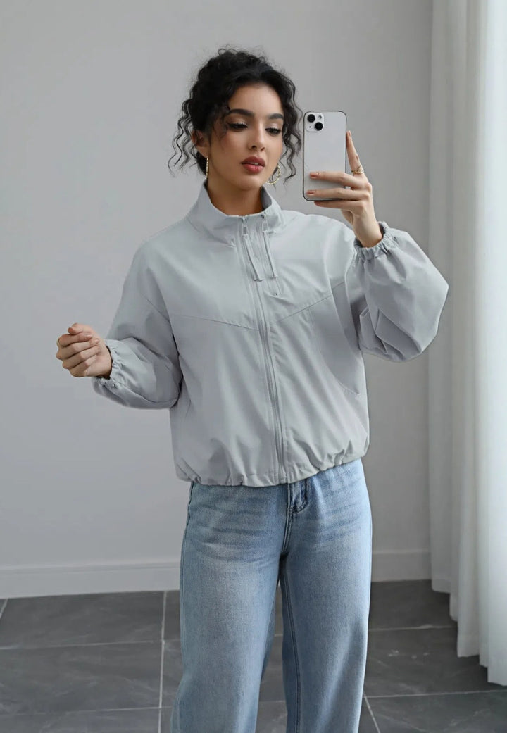 Blue Solid Cuffed Jacket