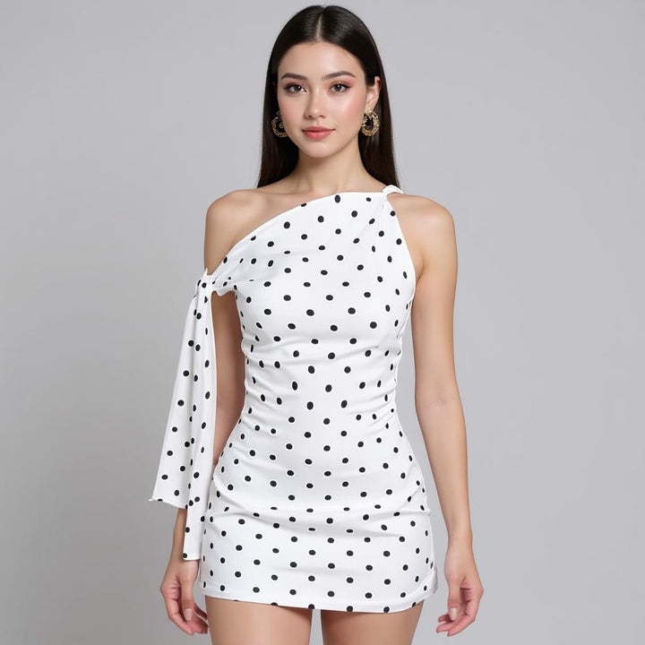 White Sleeveless Polka Dot Bodycon Mini Dress