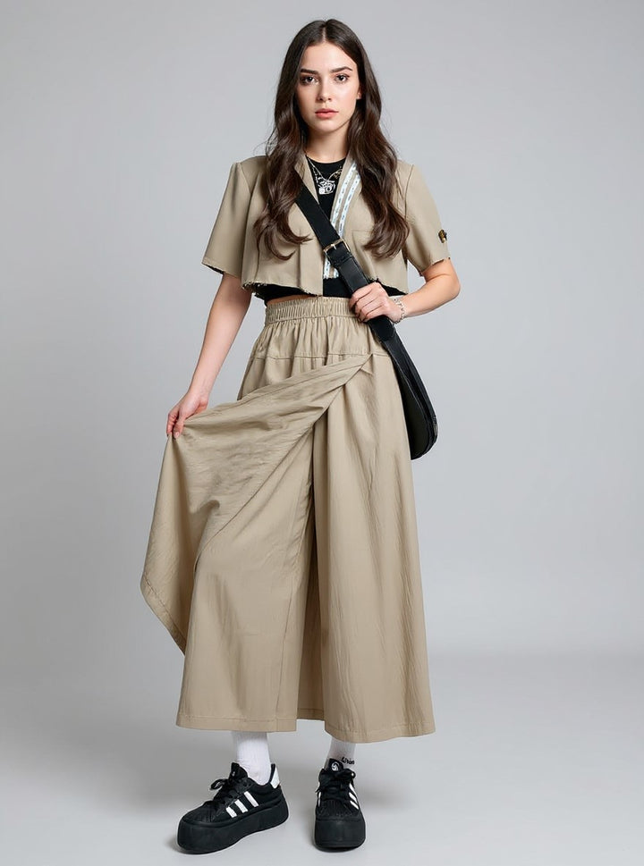 Beige Elasticated Wrap Skirt-Pant