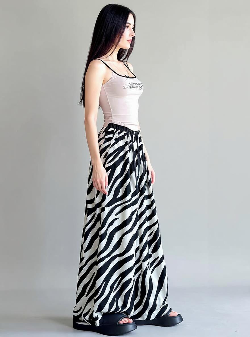 Black Wide Leg Animal Print Pants