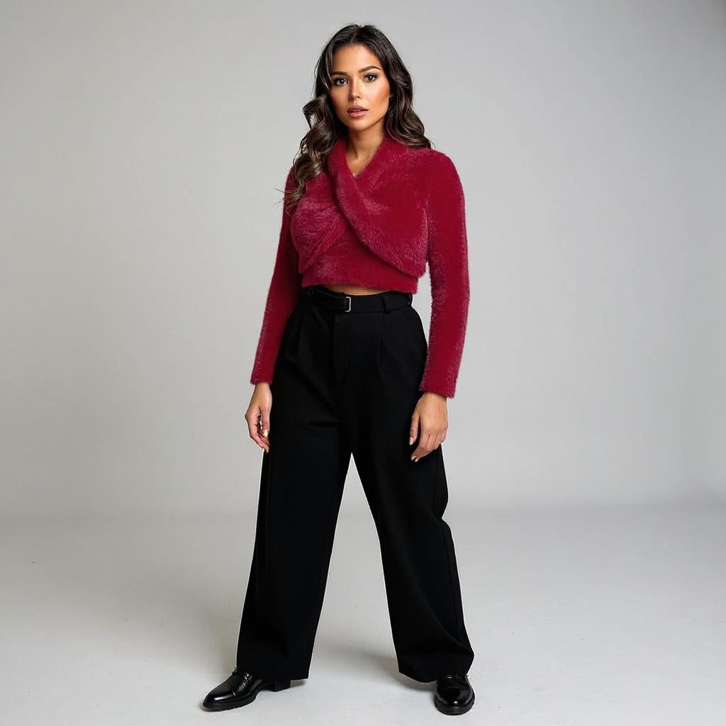 Red Fur Texture Crop Top