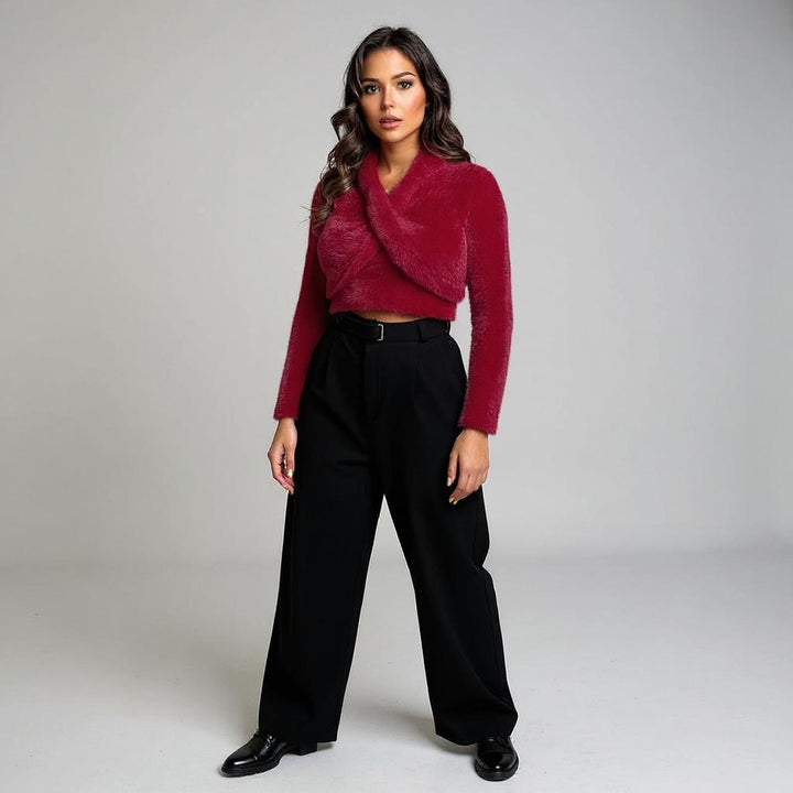 Red Fur Texture Crop Top