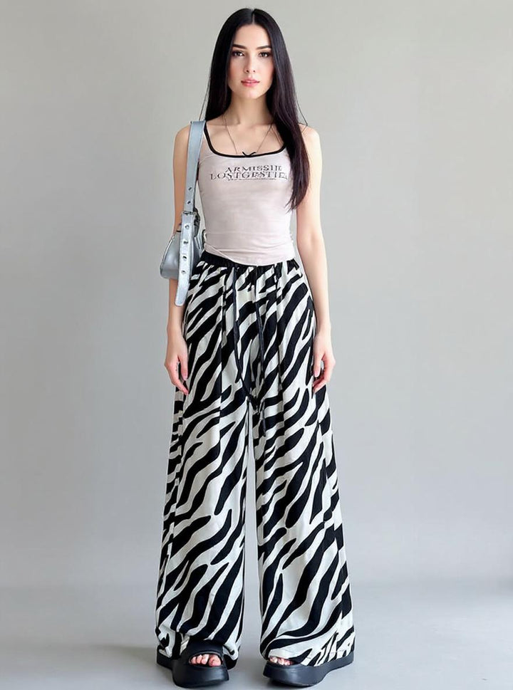 Black Wide Leg Animal Print Pants