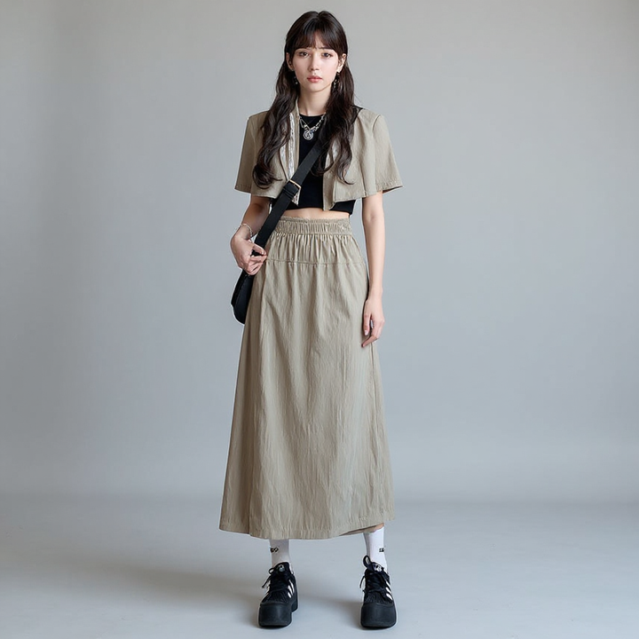 Beige Elasticated Wrap Skirt-Pant