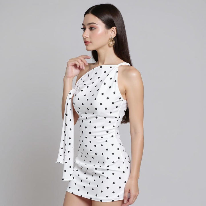 White Sleeveless Polka Dot Bodycon Mini Dress