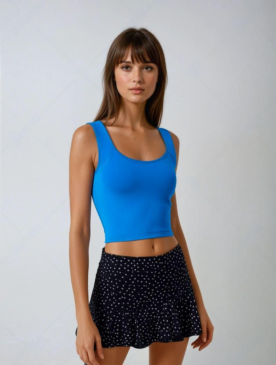 Solid Blue Fitted Crop Top