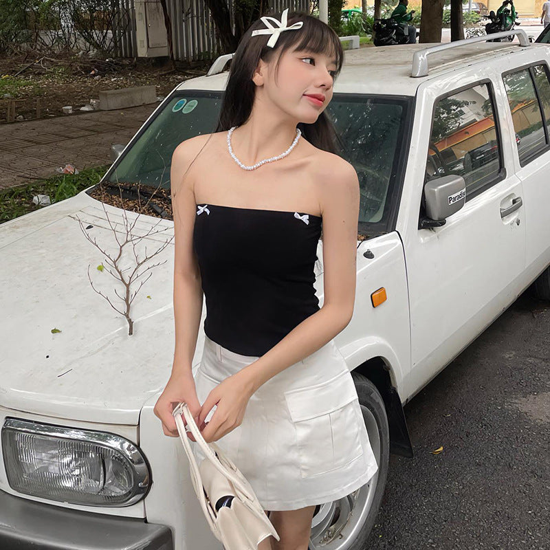 Black Corset Tube Top With Bow