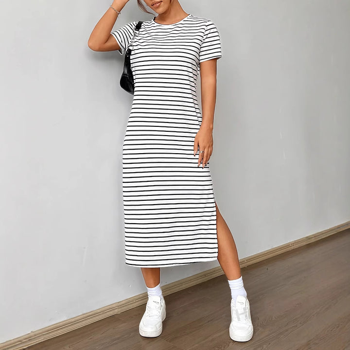 White Tshirt Dress With Side Slit