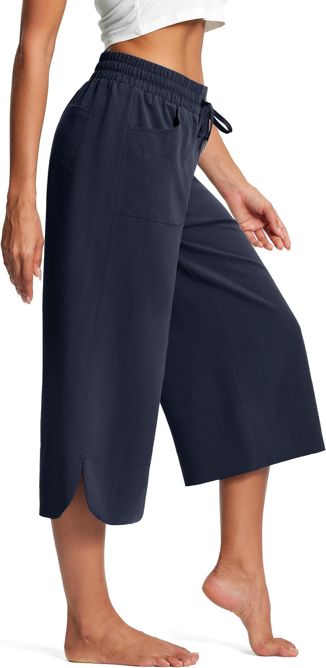 Black Wide Leg Calf Length Trouser