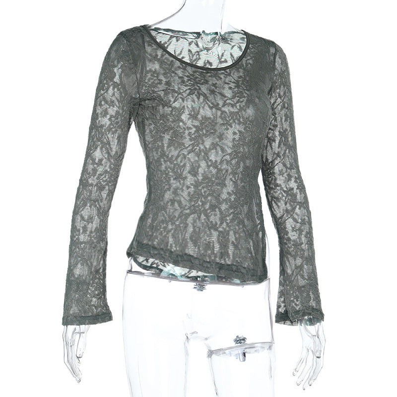 Olive Sheer lace scoop neck top