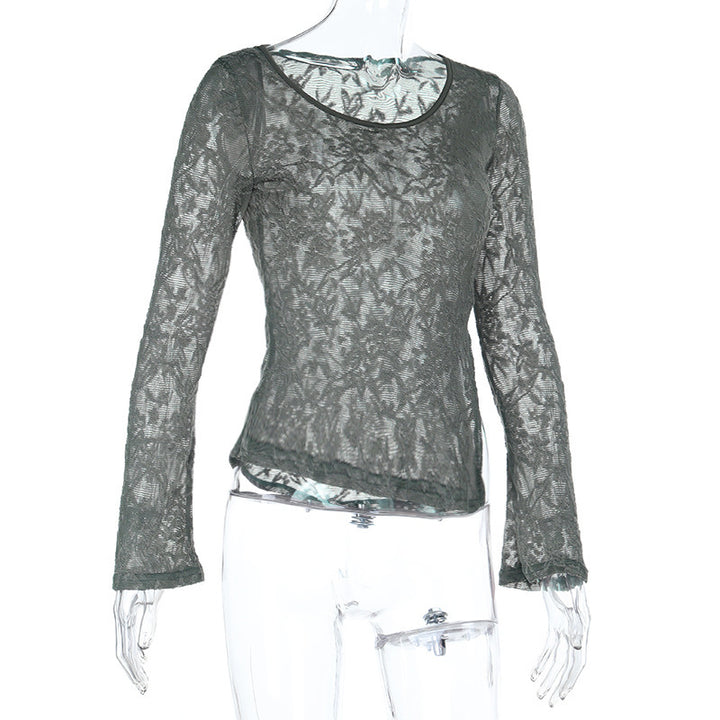Olive Sheer lace scoop neck top