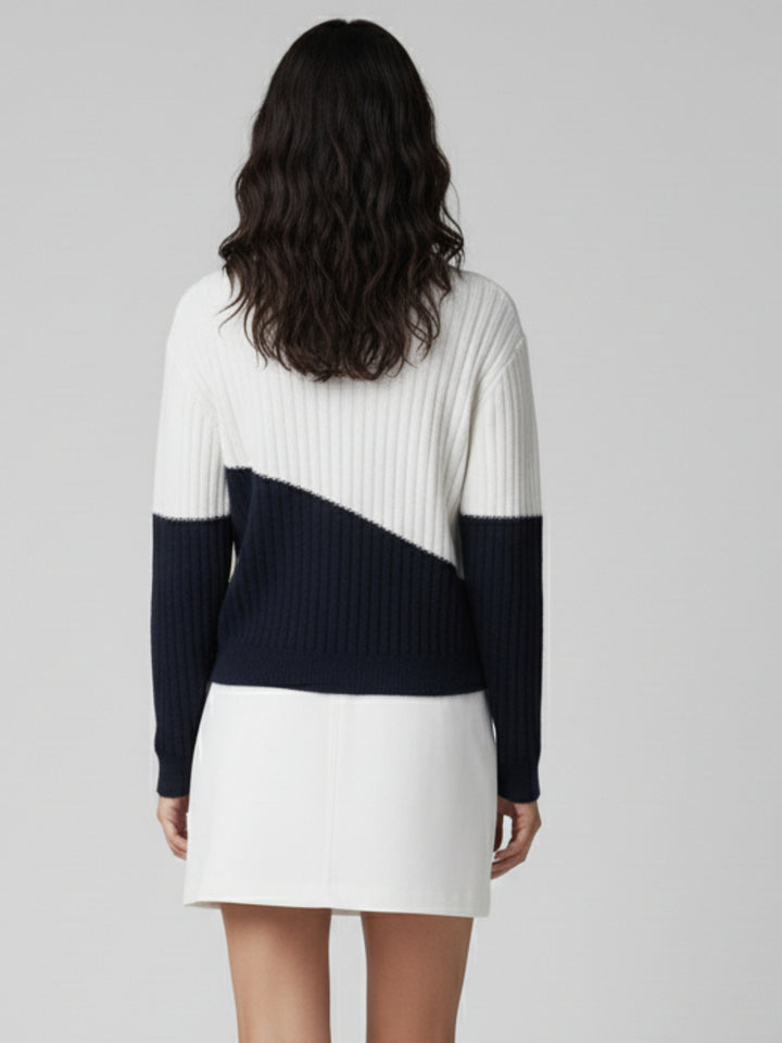 Navy Blue Dual Tone High Neck Sweater