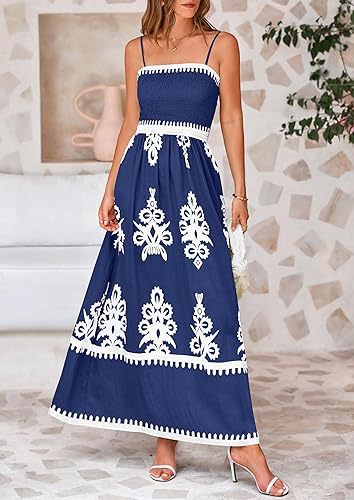 Navy Blue Strappy Contrast Coloured Printed Dress