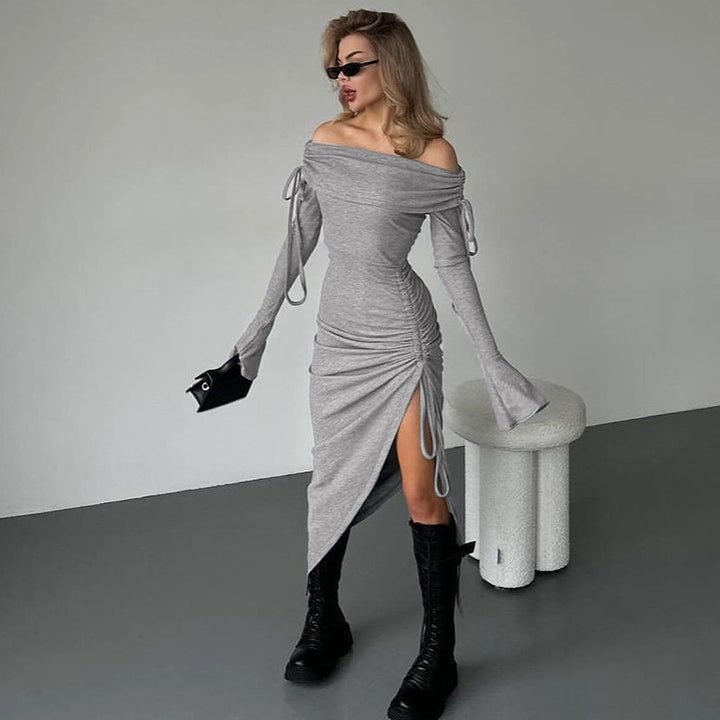 Grey Off Shoulder With Ruching Full Sleeves