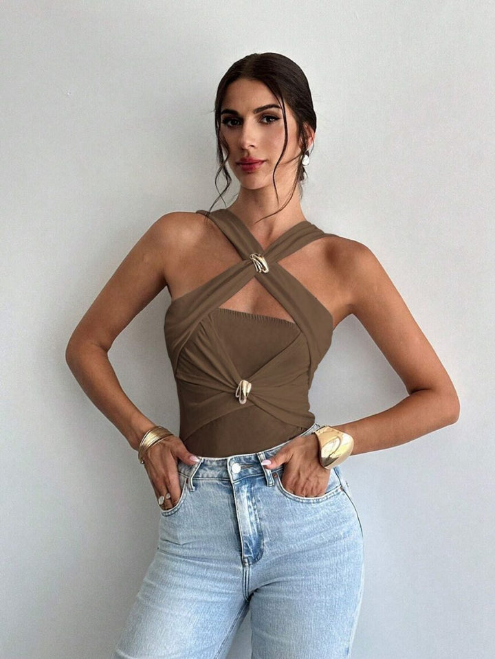 White Buckle Attach Front Detail Top
