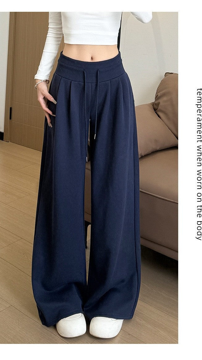 Navy Blue High Waist Barrel Style Double Pleated Sweatpant