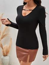 Black Plunge Neck With Metal Trim Strap Top