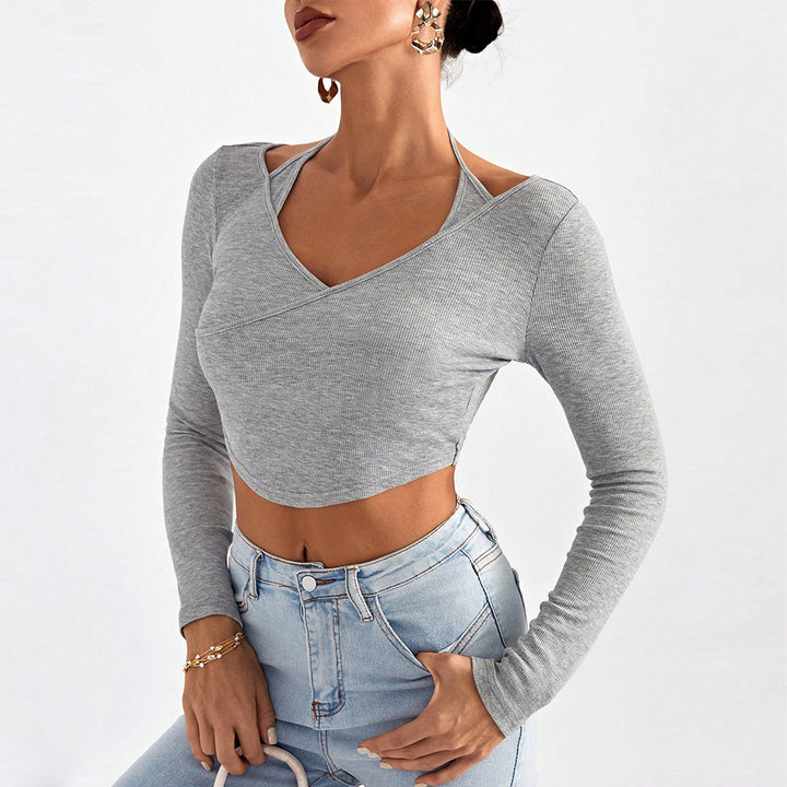 Grey Wrap Top With Halter Neck