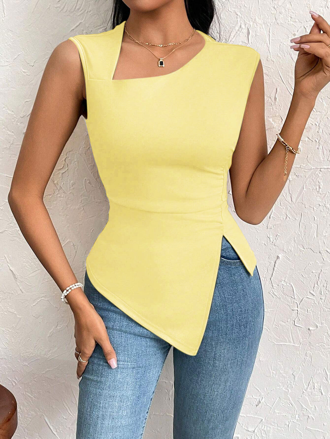 Yellow Sleeveless Cut-Out Detail Dress